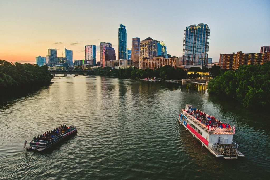 Austin TX city view by the river